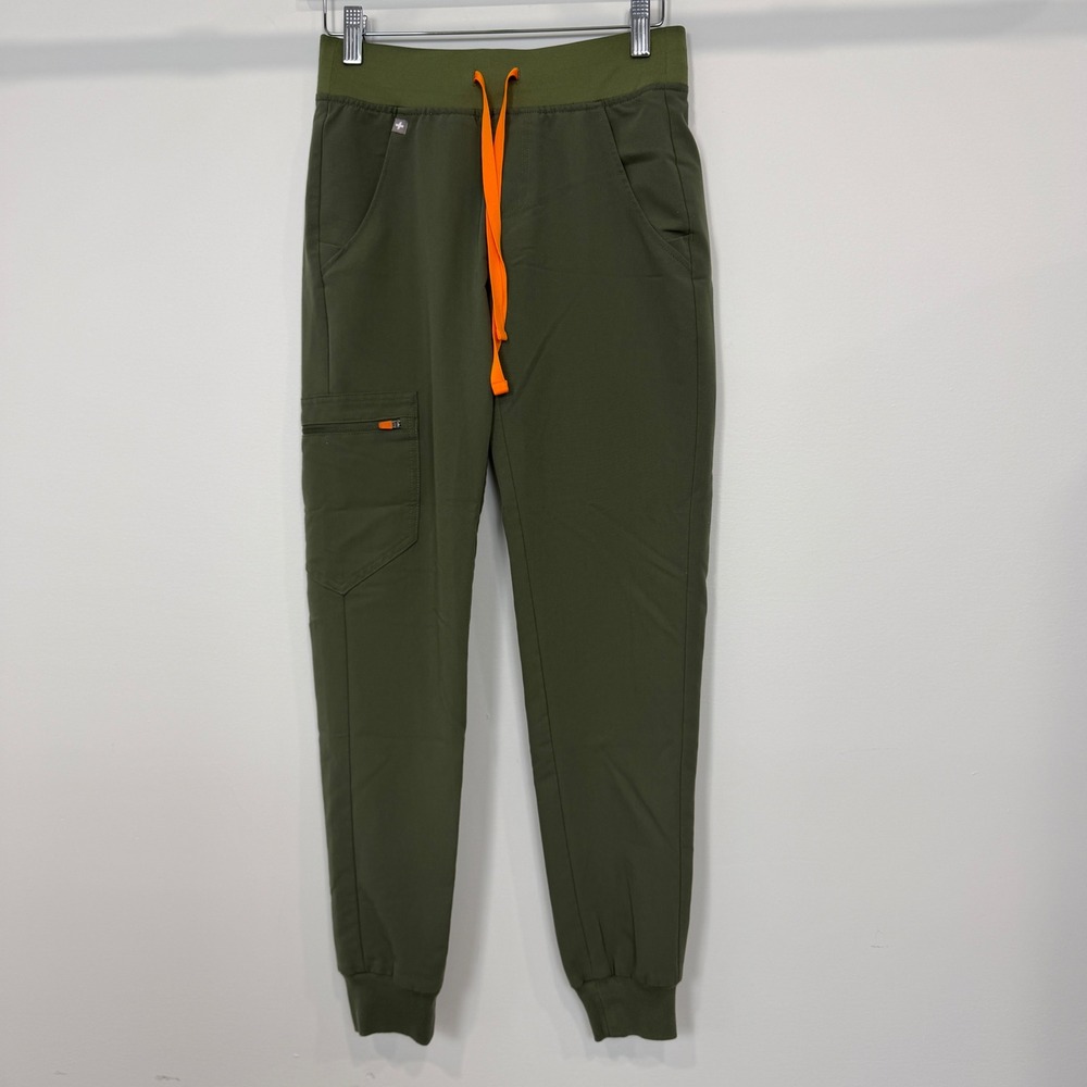FIGS Technical Collection Zamora Jogger Scrub Pants Olive Green Orange XXS